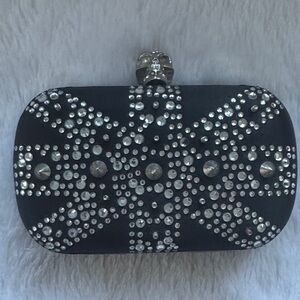 Vintage Un Jour Ailleurs Black Studded Clutch with Skull Clasp